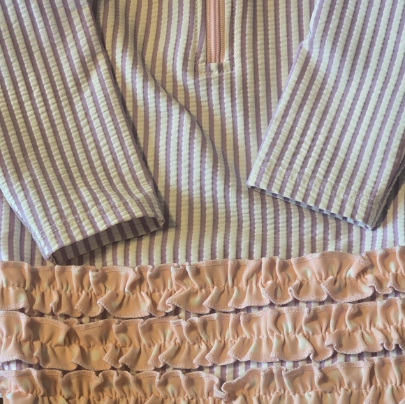 Ruffle Butts Baby Girls' Seersucker Long Sleeve Rash Guard Swimsuit 12-18 Month - Picture 7 of 8